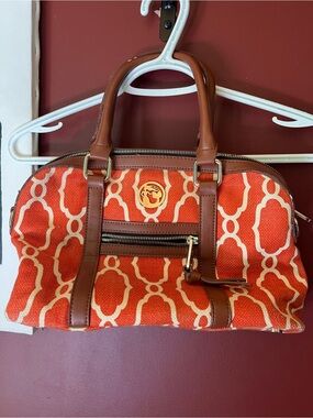 Spartina 449 Orange and Cream Patterned Satchel with Brown Trim